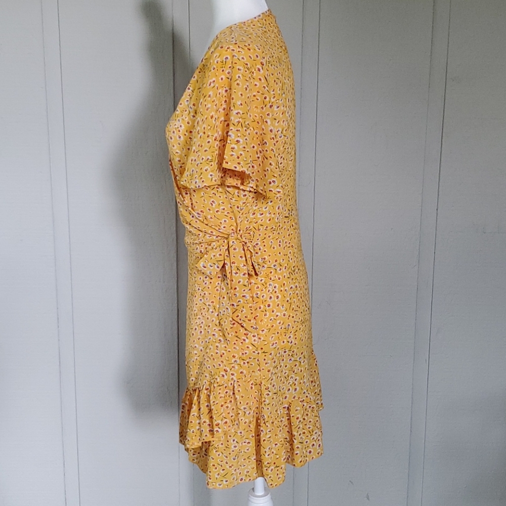 Yellow Ruffle Floral Wrap Dress - Picture 6 of 11